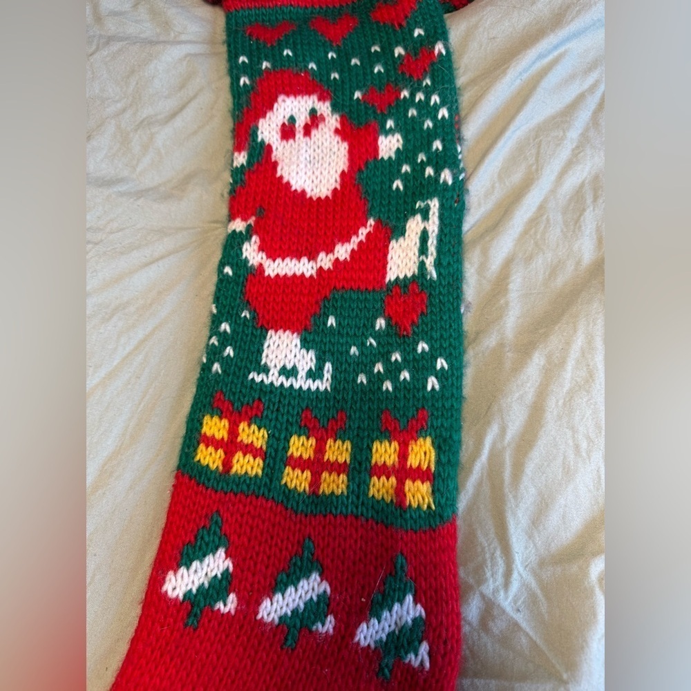 Vintage santa woven slouchy knit Santa Claus Christmas stocking - Picture 2 of 3